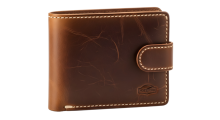 High quality classic brown genuine leather wallet for men product photography isolated PNG with Transparent Background
