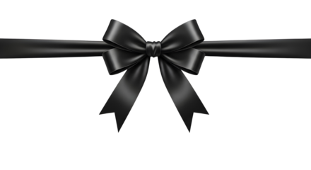 Realistic black satin ribbon bow horizontal divider element for gift packaging design isolated PNG with Transparent Background