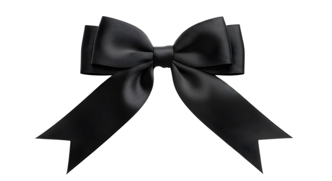Elegant black satin ribbon bow for gift wrapping, decoration, and luxury branding isolated PNG with Transparent Background