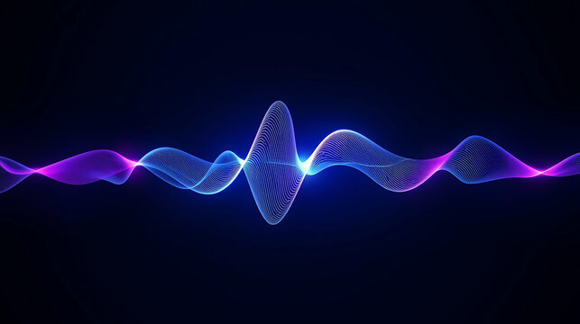 Abstract blue and purple audio wave visualizer on dark background representing music technology
