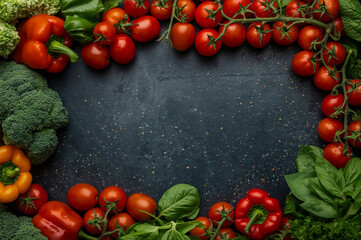 vibrant flat lay of fresh, colorful vegetables, sharp focus, natural lighting