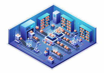 Modern Warehouse Fulfillment Center Isometric Illustration - Tech & Logistics