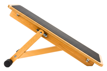 Adjustable wooden slant board for stretching calf muscles on a transparent background