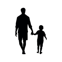 Silhouette of father and son walking hand in hand