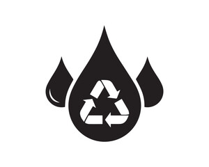 Water drop with recycling symbol inside isolated on white background