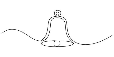 Minimalist continuous line art drawing of a classic bell icon