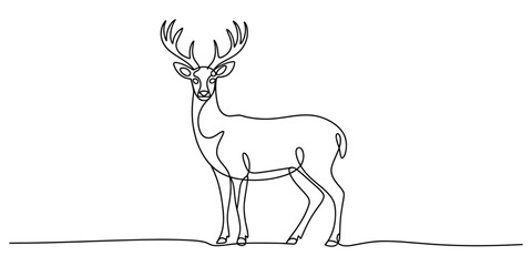 Continuous line art drawing of a deer stag with large antlers