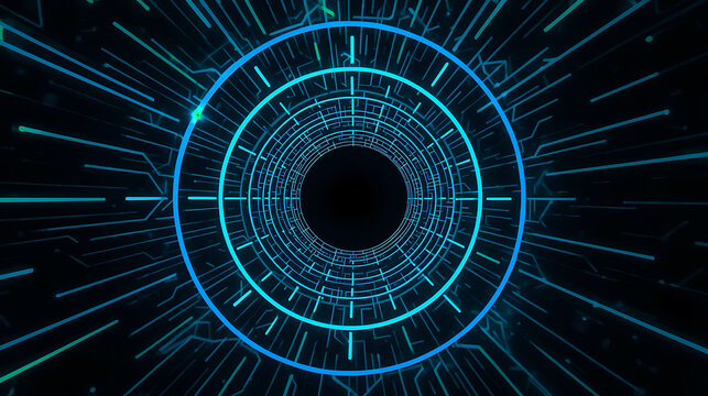 Abstract Technology Tunnel with Glowing Lines Creating a Futuristic Perspective View