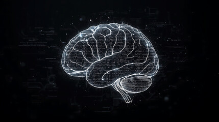 Digital brain with code on black background showcasing artificial intelligence technology and innovation