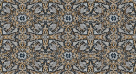 Intricate symmetrical abstract pattern with natural stone textures and earthy tones