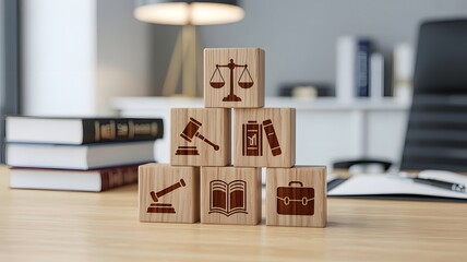 Legal advice business concept. Stacked wooden block with law icon for business legal advice, Labor law, Lawyer, Attorney at law.