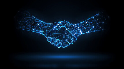 Digital handshake symbolizing global partnership and technological collaboration in business agreements and negotiations