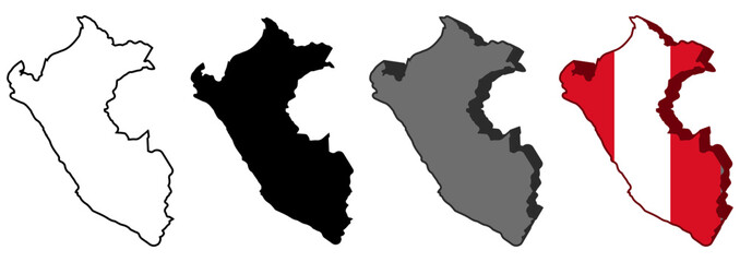 set vector peru flag in map icon. Detailed peru map silhouette. 3D isometric peru map symbol design template illustration