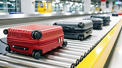 Vibrant luggage moving on airport conveyor belt travel transportation logistics - Powered by Adobe