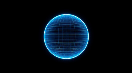 Futuristic digital earth globe with blue grid lines against dark backdrop for technology concepts