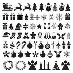 Christmas icon set with festive symbols and decorative designs