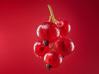 Fresh red currants with water droplets on a vibrant red background fruit