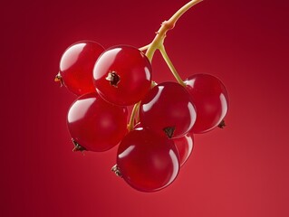 Red currants on a vine against a plain red background fruit studio ads