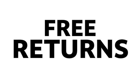 Free returns policy text graphic in bold black font