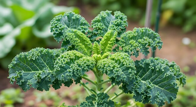 Fresh Curly Kale Growing in a Garden - Powered by Adobe