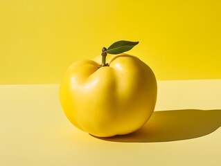 Bright yellow quince fruit with green leaf studio shot ads colorful food