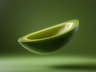 Fresh green avocado half with smooth yellow green flesh soft background