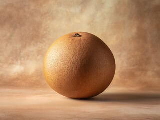 Single ripe grapefruit on a textured warm brown background studio shot