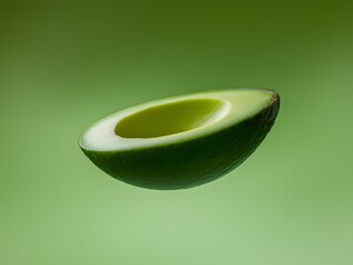 Half avocado floating against a green background studio lighting fruit