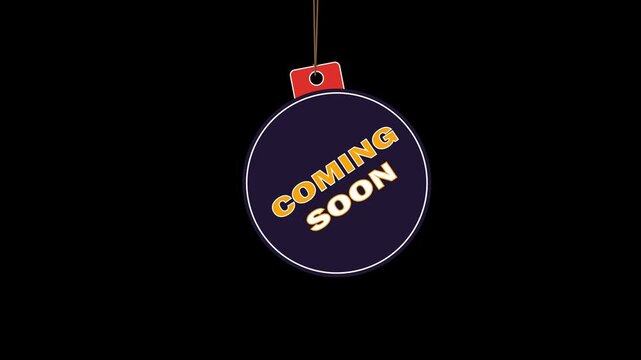 Coming Soon hanging tag animation, an eye-catching video of coming soon on a black background, best for chroma key in 4K.