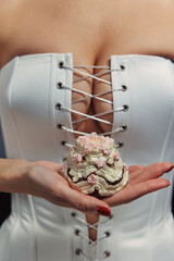 Beauty portrait of a pretty girl with a cake 