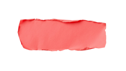 Bright red torn paper piece with rough ripped edges and soft folds, isolated on transparent background for design and collage use.