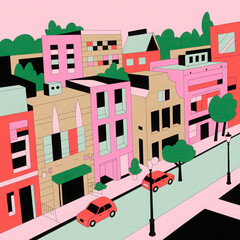 Vibrant 3d urban street scene 