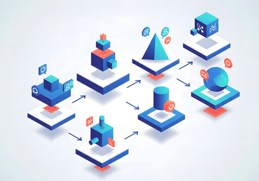 Isometric Customer Journey Map Illustration - Modern Tech Business Strategy
