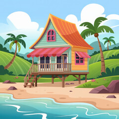 Tropical beach house vector art 