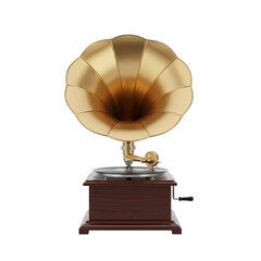 Golden Antique Gramophone on a Transparent Background
