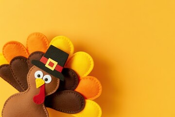 Happy Thanksgiving Day Turkey Plushie on Autumn Background Festive Decoration Concept