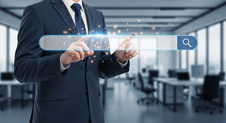 Searching Online with Digital Interface Business Person in Suit