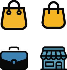 Colorful Illustration of Retail Shopping Icons Featuring Bags Briefcase and Storefront Representing 