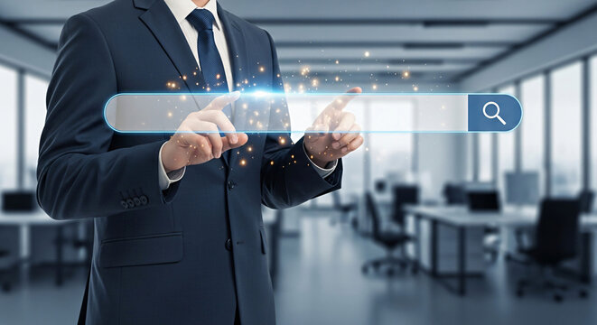 Searching Online with Digital Interface Business Person in Suit