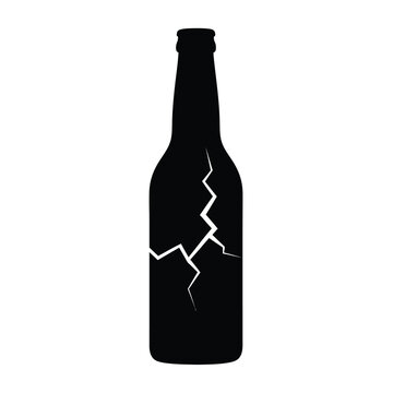 Black bottle silhouette with white cracks broken