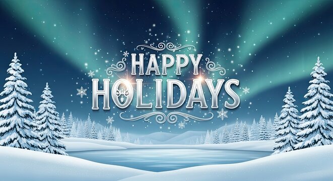 Happy Holidays Winter Wonderland Snow Forest Scene