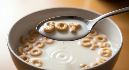Cereal bowl with milk and lettered rings