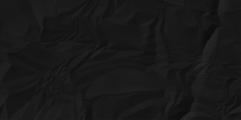 Crumple crushed black paper obsolete rumple craft design. wrinkle ripped creased crumple aged closeup recycled document grunge paper background.	