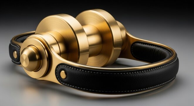 Luxurious gold headphones with black leather band, symbolizing premium audio and sophisticated design.