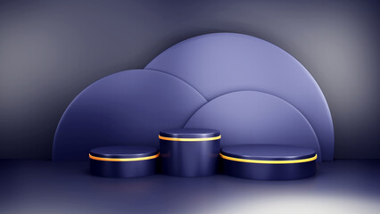 Abstract geometry shape podium, blue and gold pastel product stand presentation with minimal style. 3d rendering illustration.
