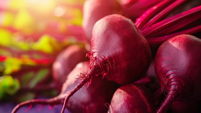 Fresh beets gathered in a vibrant market during the morning hours in a local farmer's market