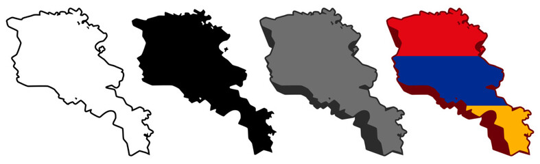 Fototapeta premium set vector armenia flag in map icon. Detailed armenia map silhouette. 3D isometric armenia map symbol design template illustration