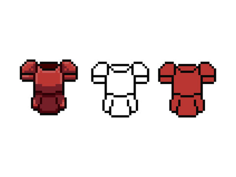 set of 8 bit style pixel art armor icons. This collection features a simple red breastplate or cuirass, perfect for a warrior or knight character