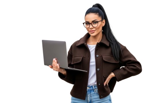 young business woman with laptop isolated on white
