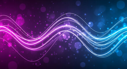 Obraz premium Neon Purple and Blue Gradient Background with Glowing Digital Waves – Futuristic Technology Concept with Dynamic Flow, Innovation, and Virtual Energy 